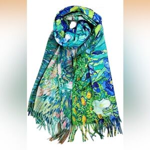 Plum Feathers Reversible Art Scarf – Iris Field Inspired | Cashmere Feel Shawl